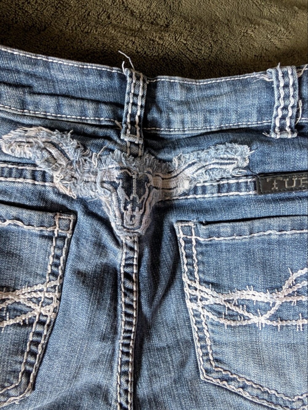 Cowgirl tuff Embroidered Denim Cuffed Shorts - Blue - Picture 8 of 9